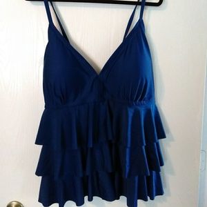 EUC Dark Teal Layered Swim Top, Size 3X